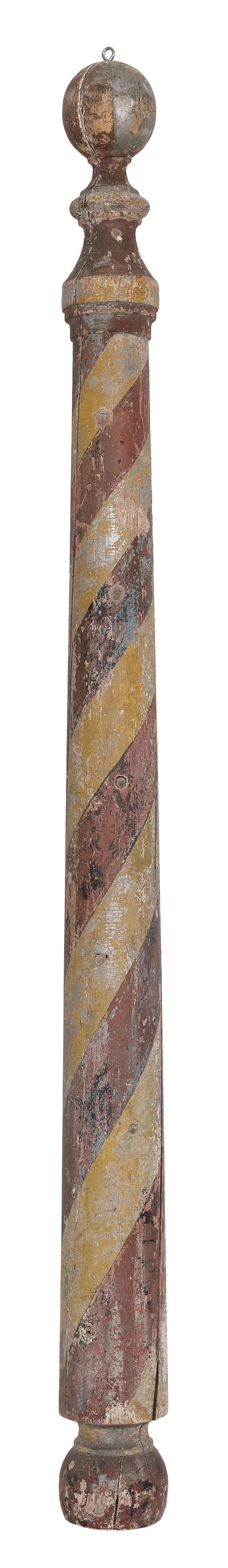 Appraisal: PAINTED WOODEN BARBER'S POLE TH CENTURY HEIGHT PAINTED WOODEN BARBER'S