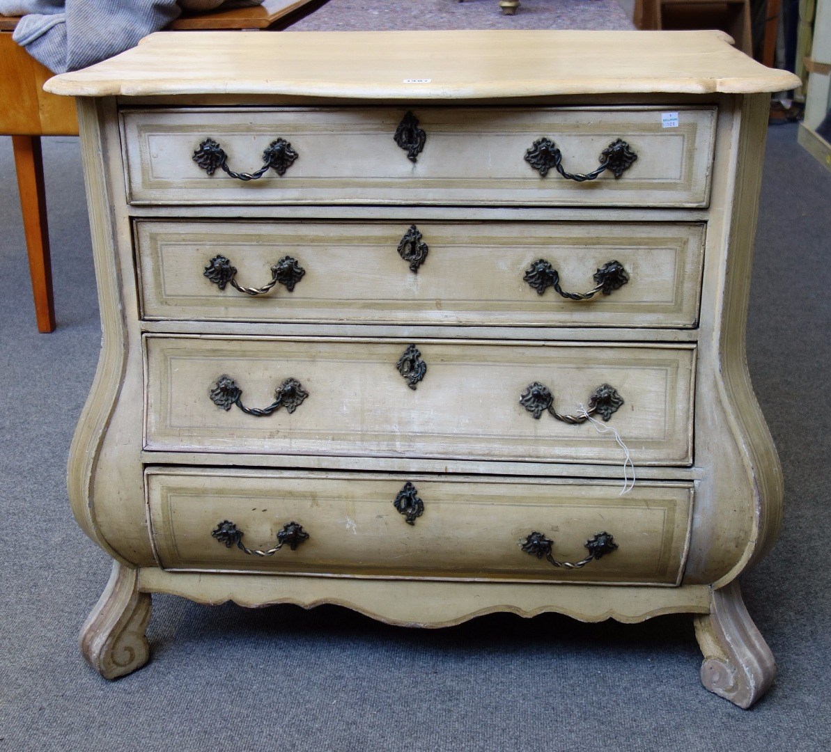 Appraisal: A early th century later painted Dutch bombe chest of