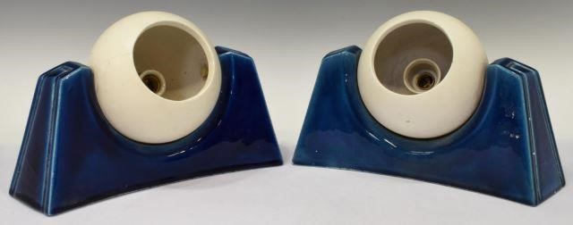 Appraisal: pair Italian blue glazed ceramic one-light sconces c s each