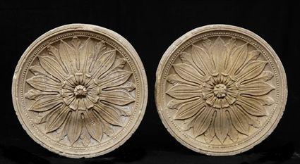 Appraisal: ASSEMBLED PAIR OF BATH STONE NEOCLASSICAL ARCHITECTURAL RONDELS Each relief