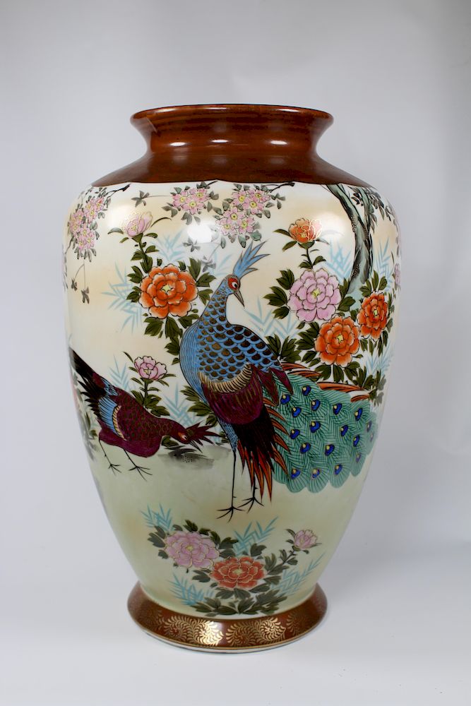 Appraisal: Large Japanese Porcelain Peacock Vase Large Japanese Porcelain Peacock Vase