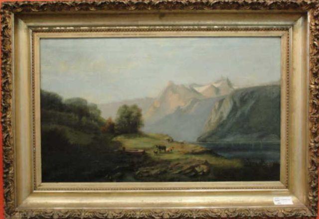 Appraisal: Continental Oil on Canvas of Alpine Scene with Cattle in