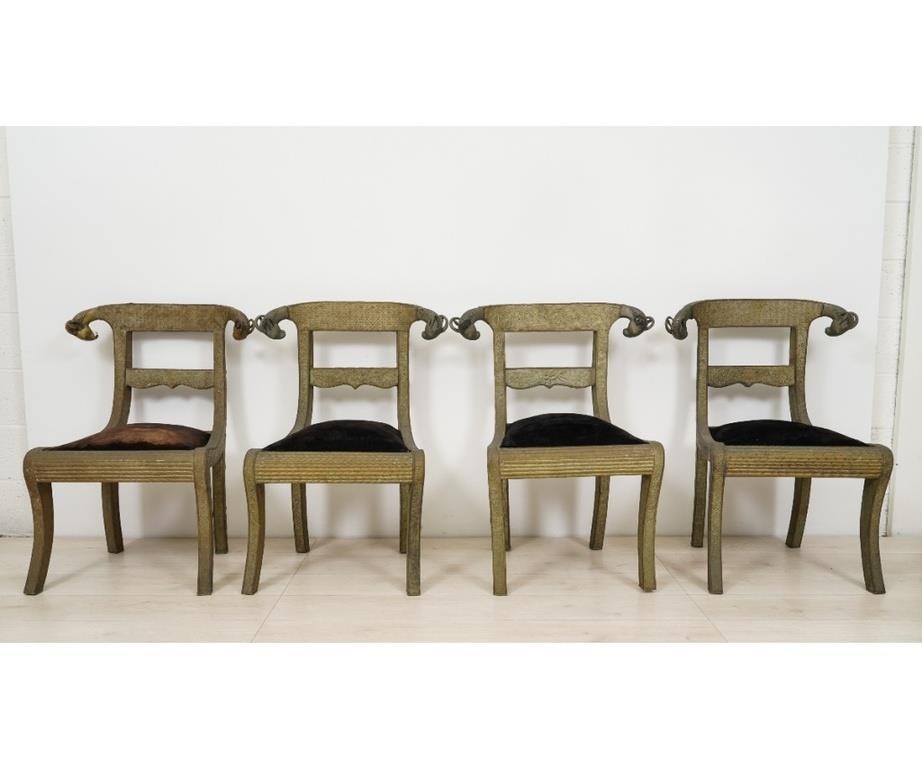 Appraisal: Set of four sabre leg side chairs with metal overlays