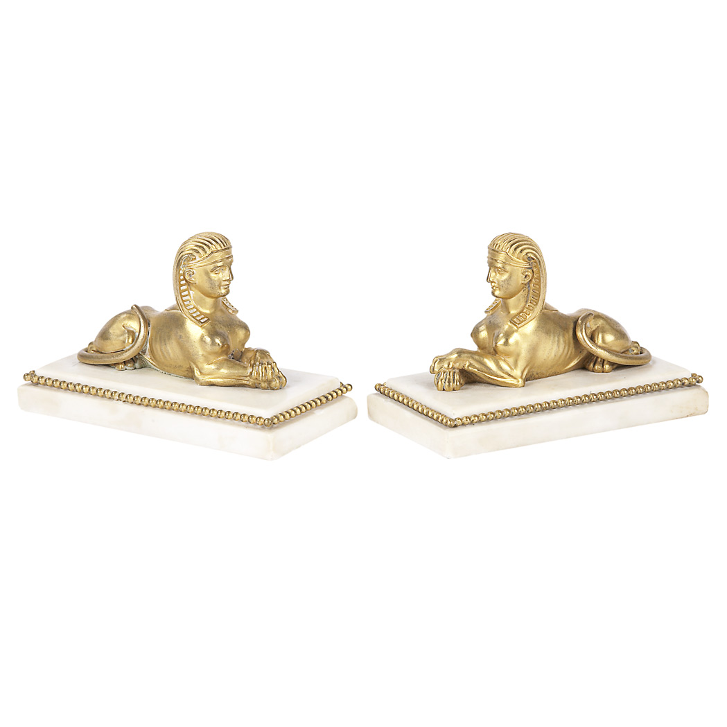 Appraisal: Pair of Louis XVI Style Gilt-Bronze Sphinxes th Century Each