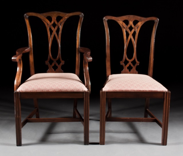 Appraisal: Chippendale style walnut dining chairs first half- th century pierced