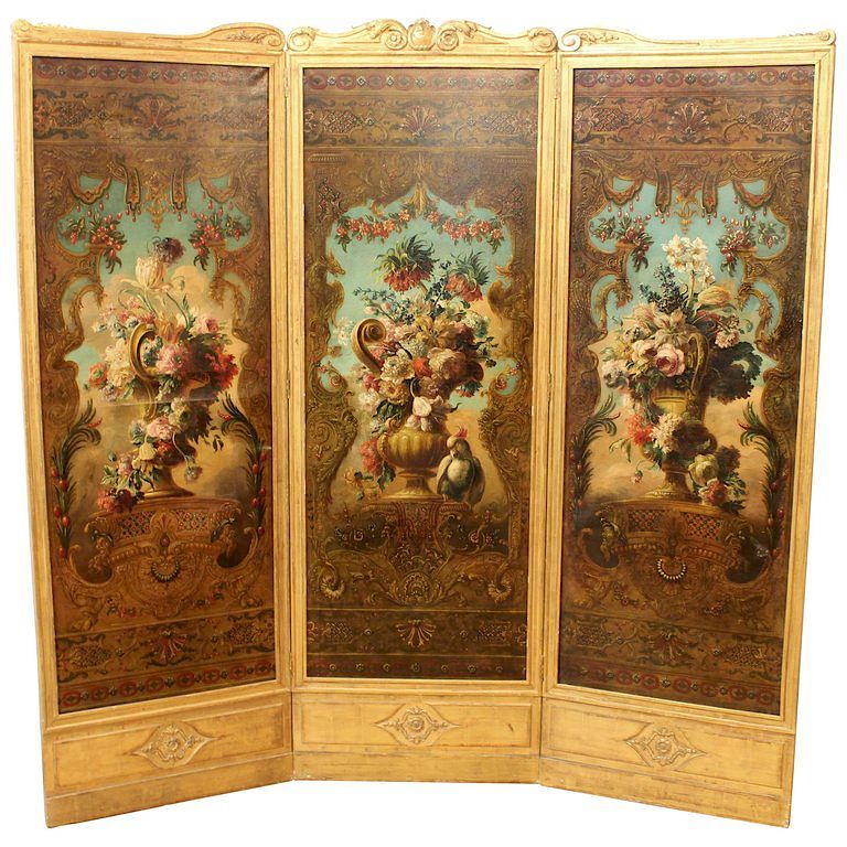 Appraisal: R gence Manner French Gilt Floral Folding Screen R gence