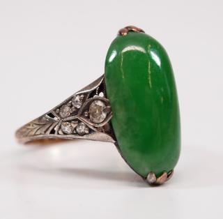 Appraisal: Chinese jadeite ring A Chinese kt gold jade and diamond