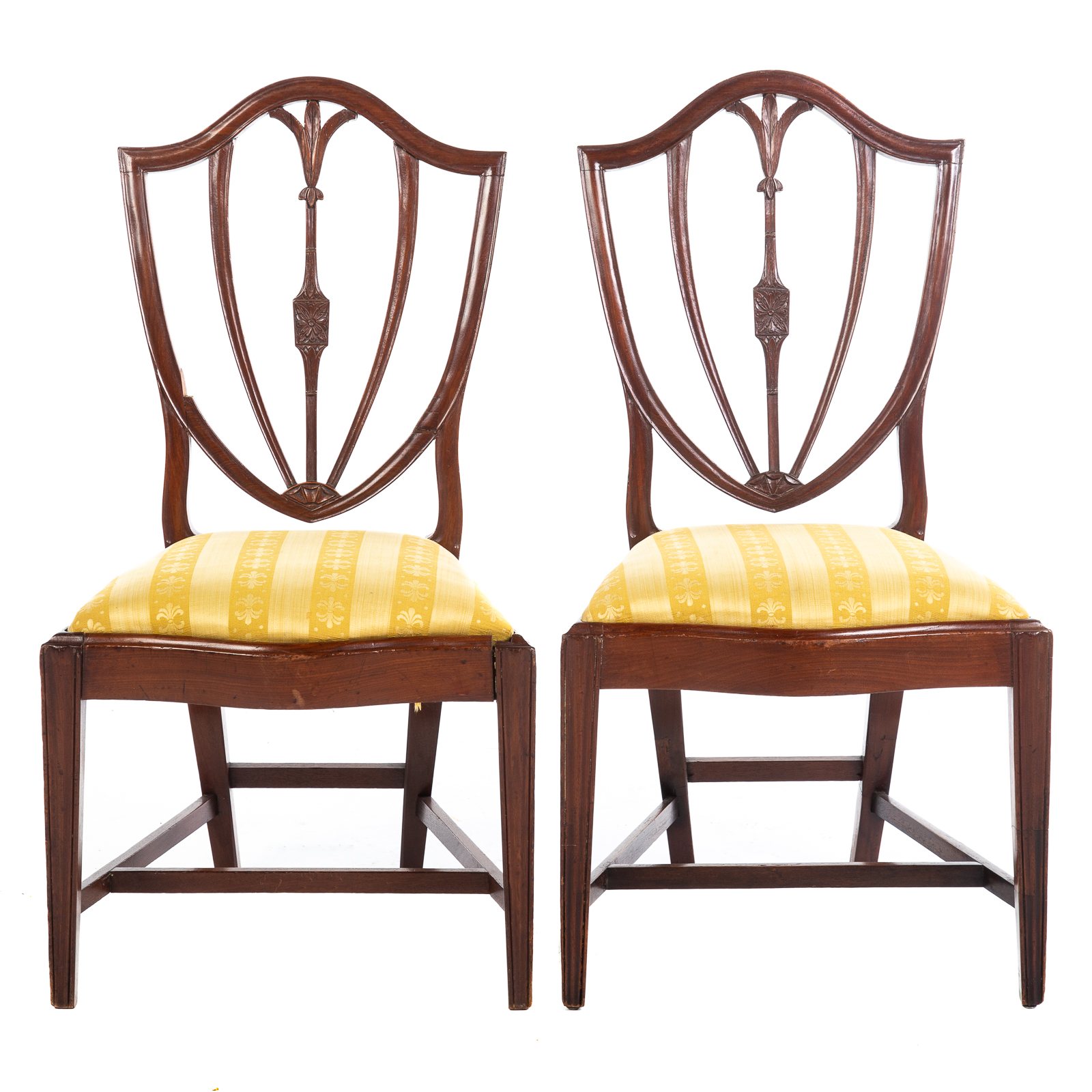 Appraisal: PAIR OF FEDERAL MAHOGANY SHIELD BACK CHAIRS Shaped front with