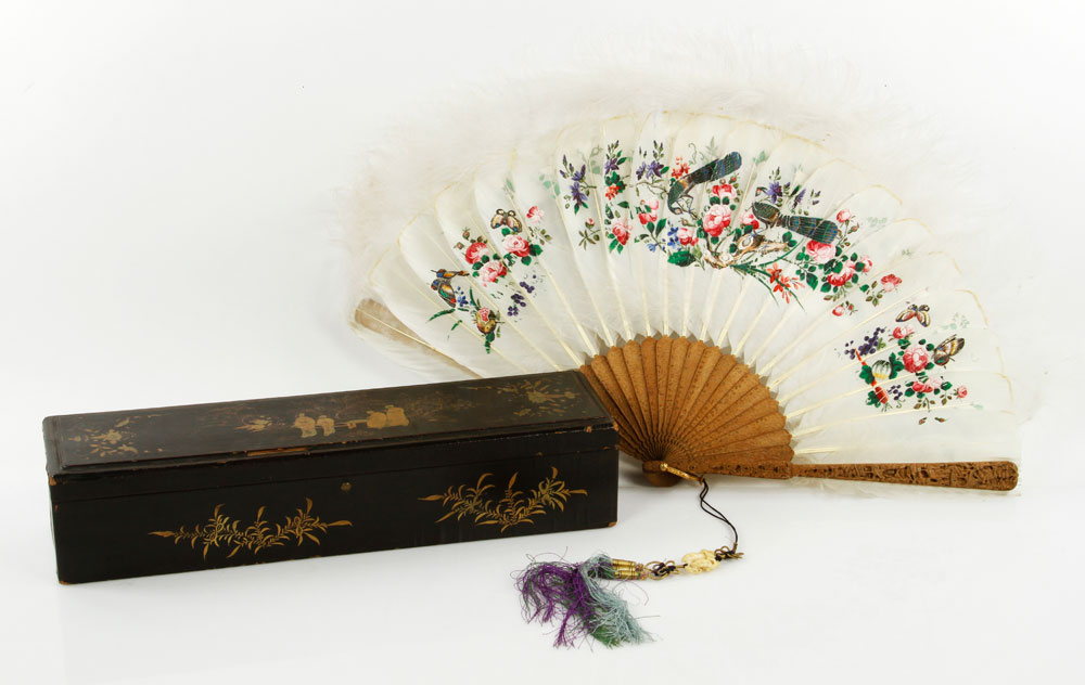 Appraisal: - Chinese Fan and Fan Box Folding fan with elaborately