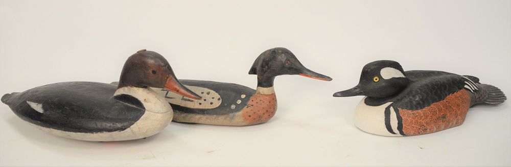 Appraisal: Three Merganser Decoys to include one hooded merganser by Tom