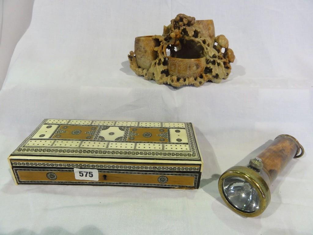 Appraisal: An Indian style box with ivory mosaic inlaid top a