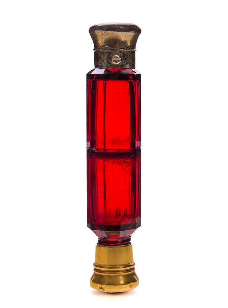 Appraisal: Large Cranberry Art Glass Double Perfume Scent Bottle Large Cranberry