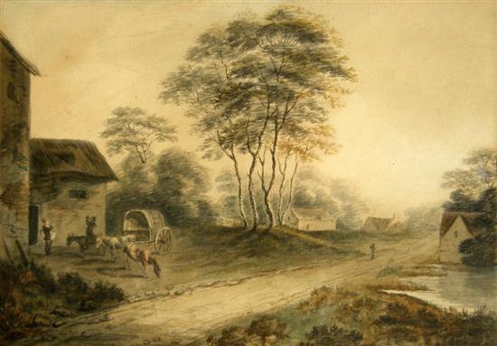 Appraisal: th century English school watercolour landscape with horse and figures