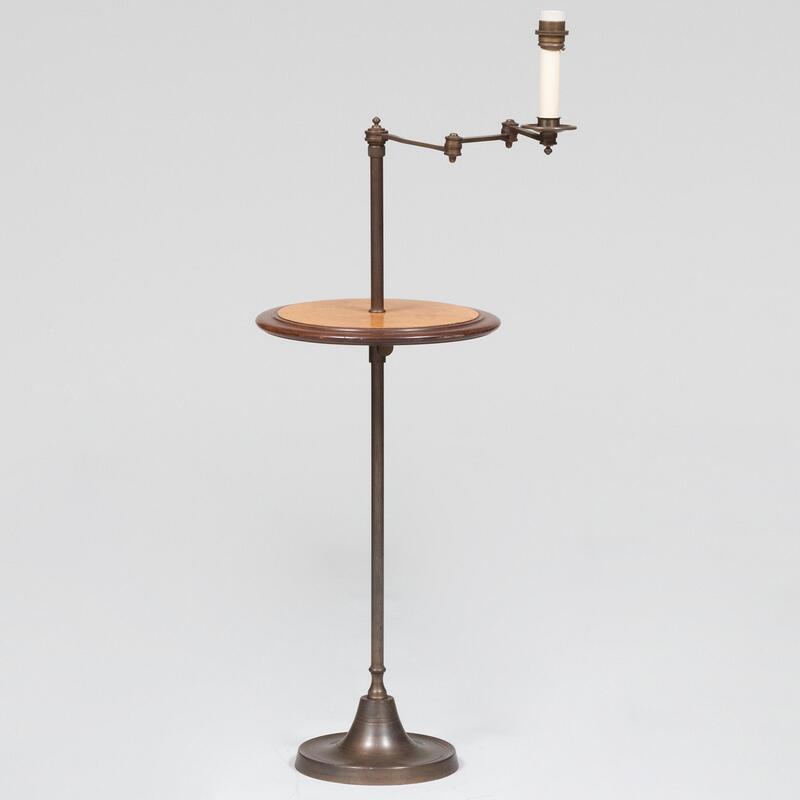 Appraisal: Contemporary Bronze and Walnut Lamp Table With articulated arm Approx