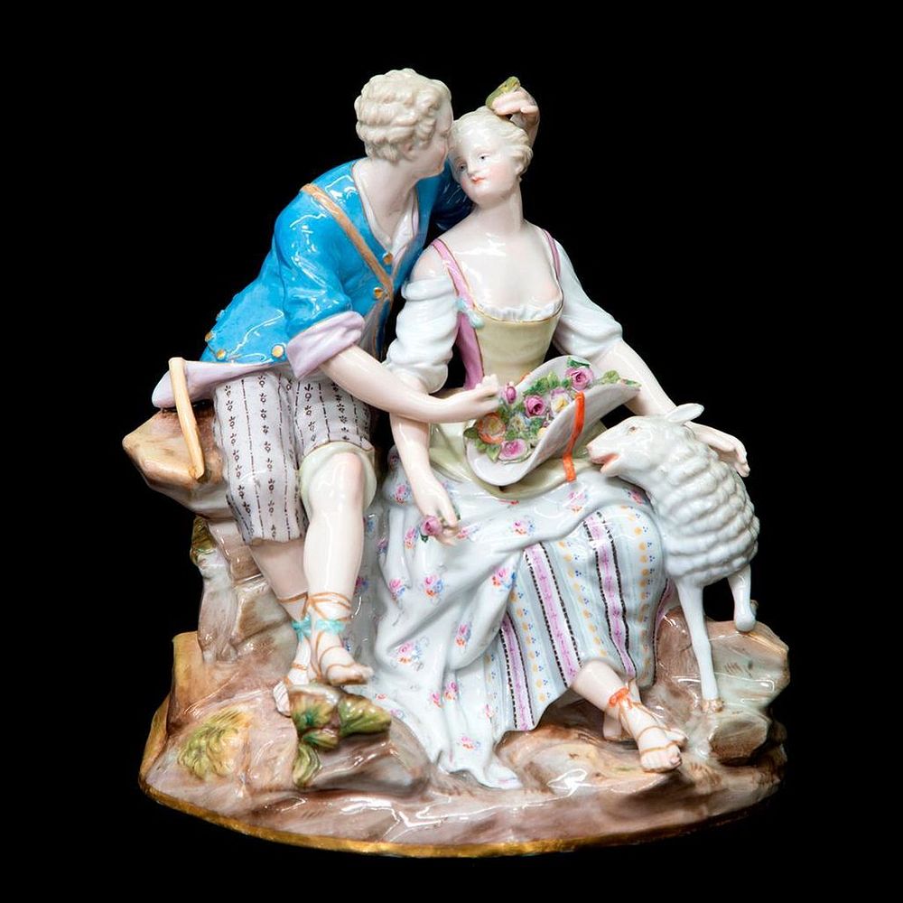 Appraisal: Meissen Courting Couple Meissen Courting Couple with a sheep and