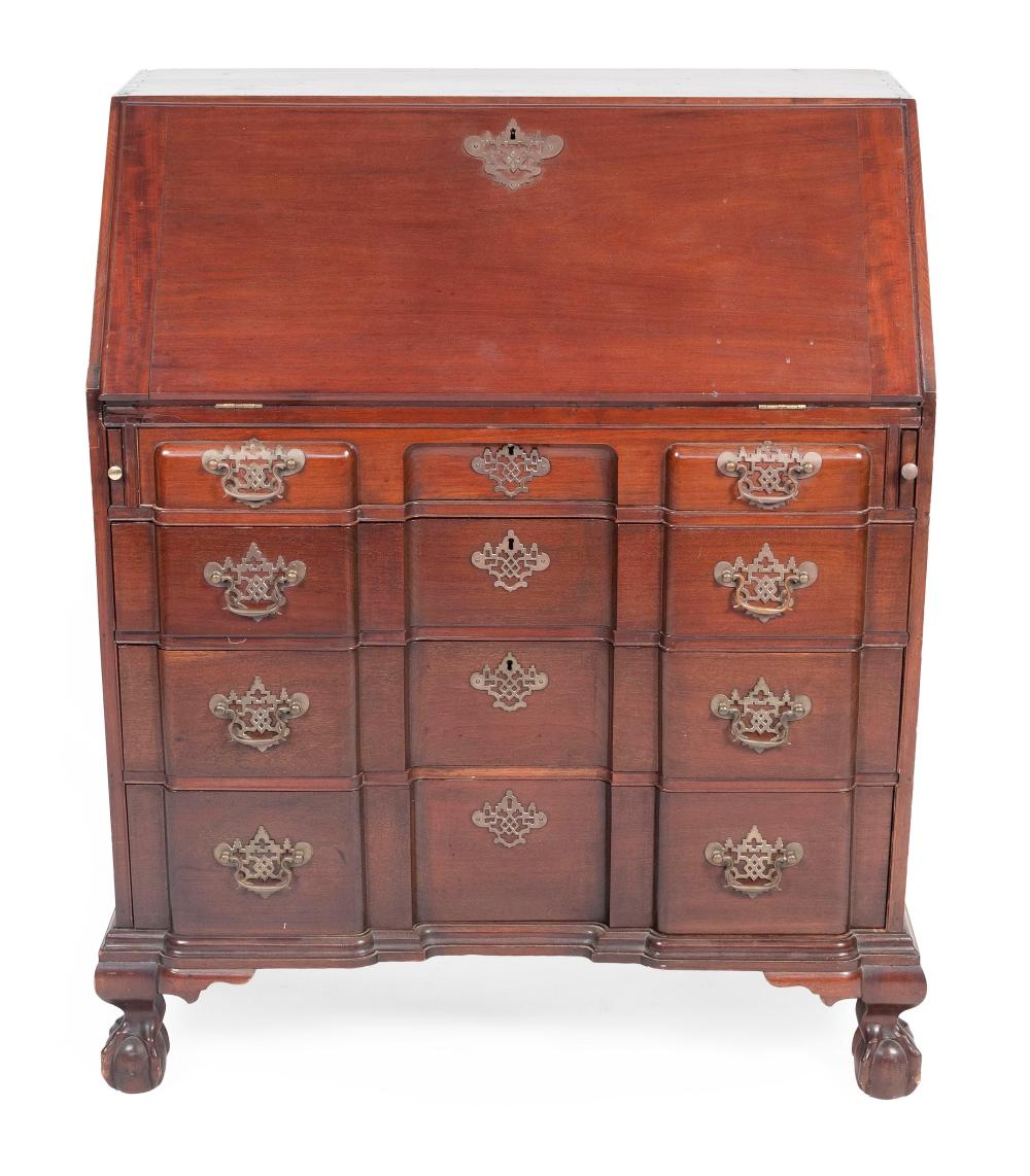 Appraisal: CHIPPENDALE-STYLE BLOCK-FRONT SLANT-LID DESK LATE TH CENTURY HEIGHT WIDTH DEPTH