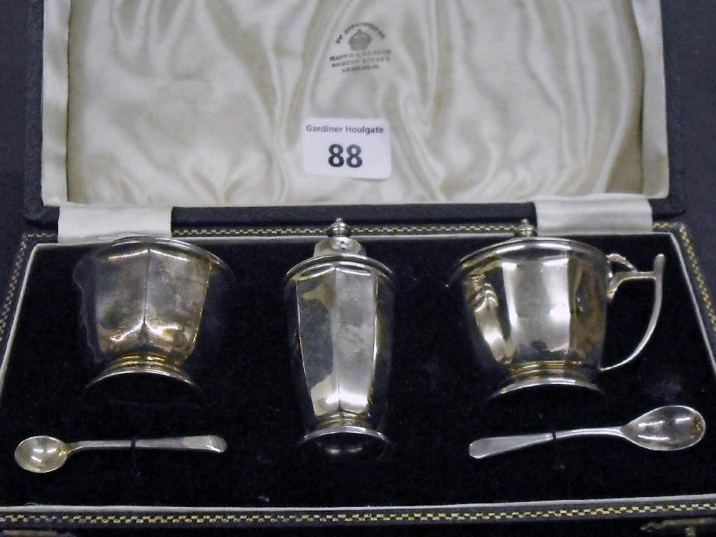 Appraisal: Cased Mappin Webb cruet set of octagonal form consisting of