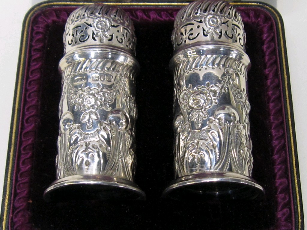 Appraisal: Cased pair of silver castors London