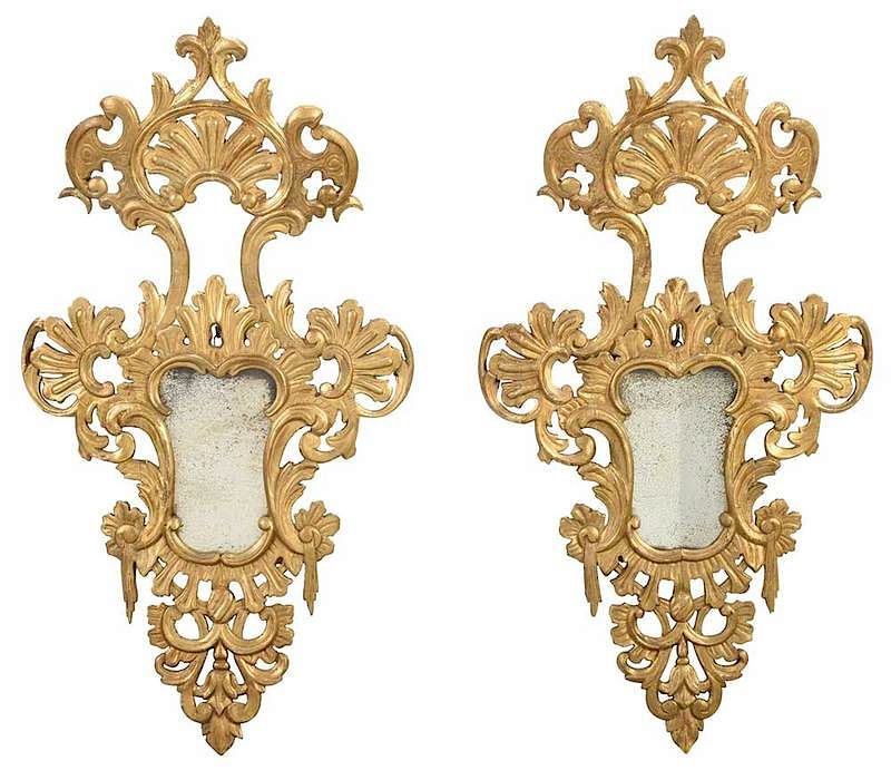 Appraisal: Near Pair Venetian Rococo Style Wall Mirrors Italian probably th