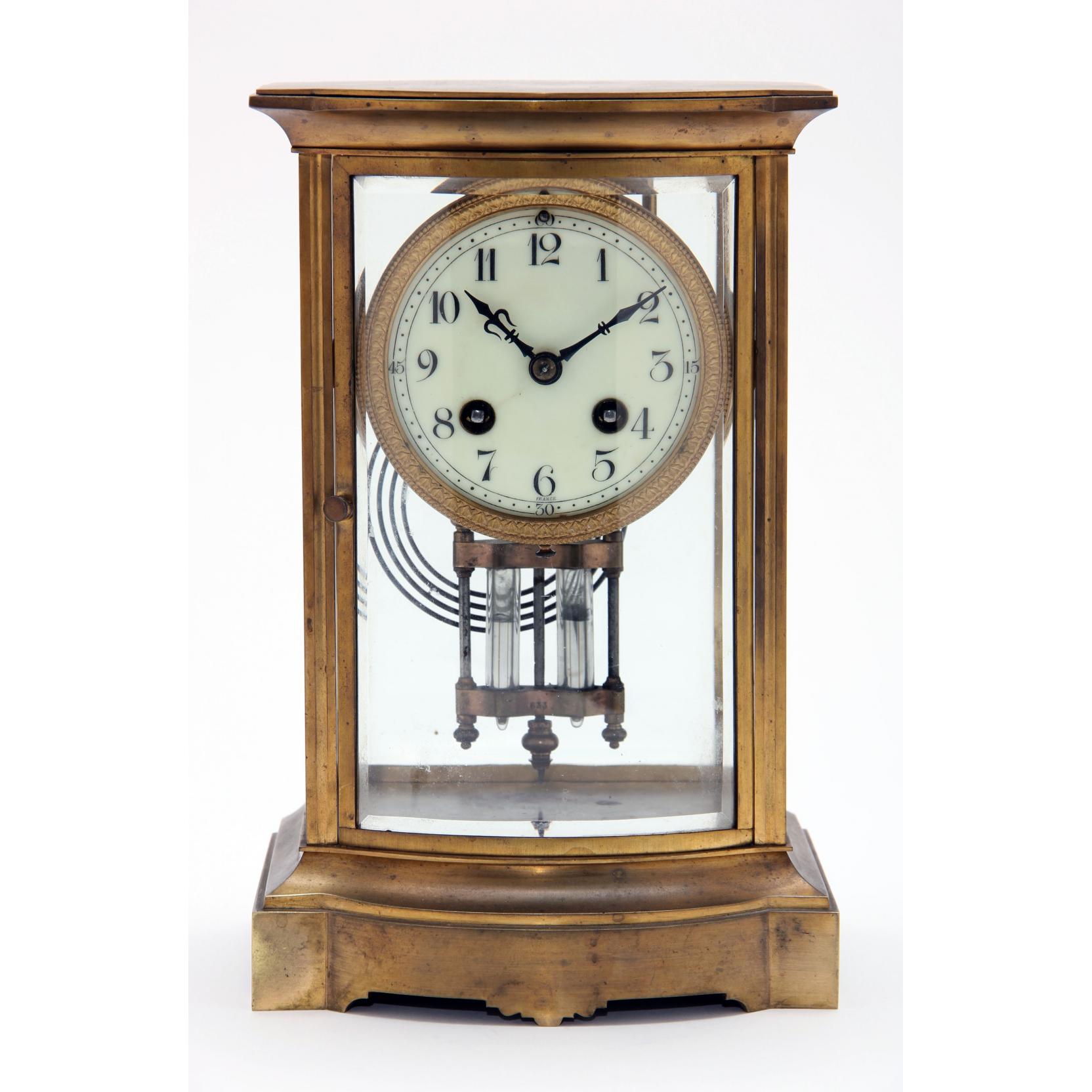 Appraisal: French Brass Mantle Clock F Marti circa with painted porcelain