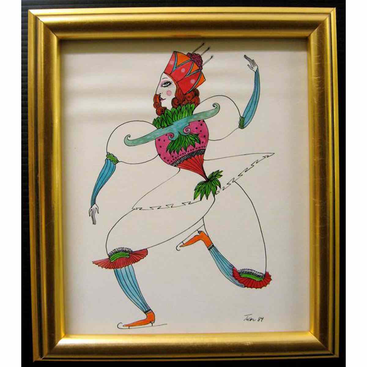 Appraisal: TOLLER CRANSTON CANADIAN - SKATER IN COSTUME INK WATERCOLOUR SIGNED