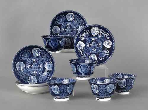 Appraisal: Set of five Historical blue Staffordshire eagle and urn cups