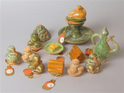 Appraisal: Fourteen Chinese Tang sancai and green glazed models tang dynasty