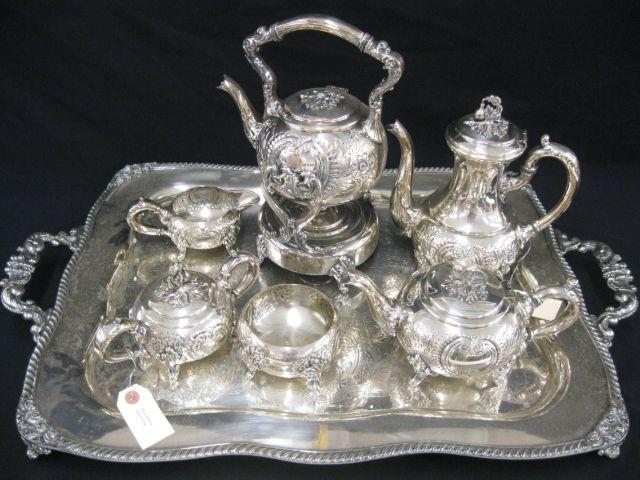 Appraisal: pc Silverplate Tea Coffee Service hand-chased floral footed handled x