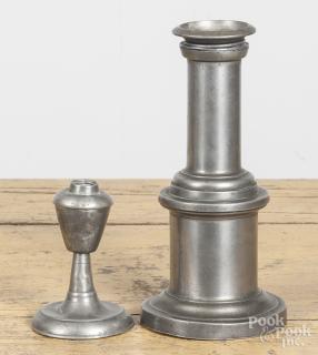 Appraisal: Two pewter fluid lamps th c '' h and ''