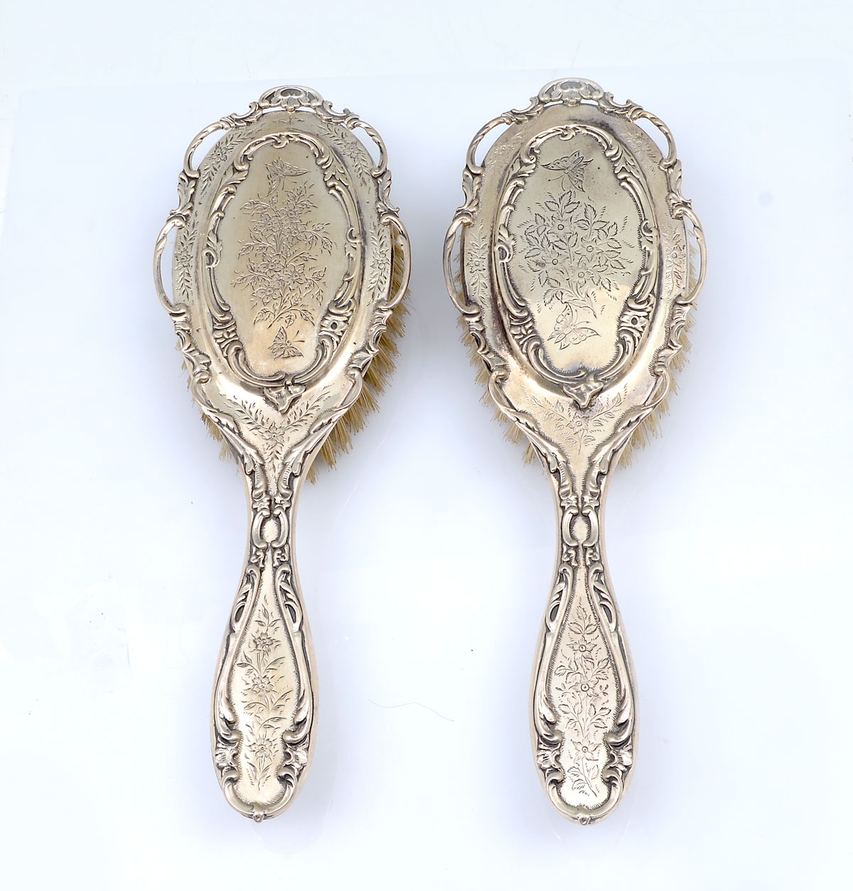 Appraisal: PC ENGLISH STERLING SILVER HAIRBRUSHES - English Sterling hairbrushes having