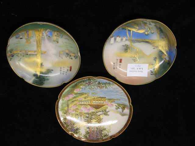 Appraisal: Japanese Satsuma Pottery Dishes various landscapes extremely fine detail ''