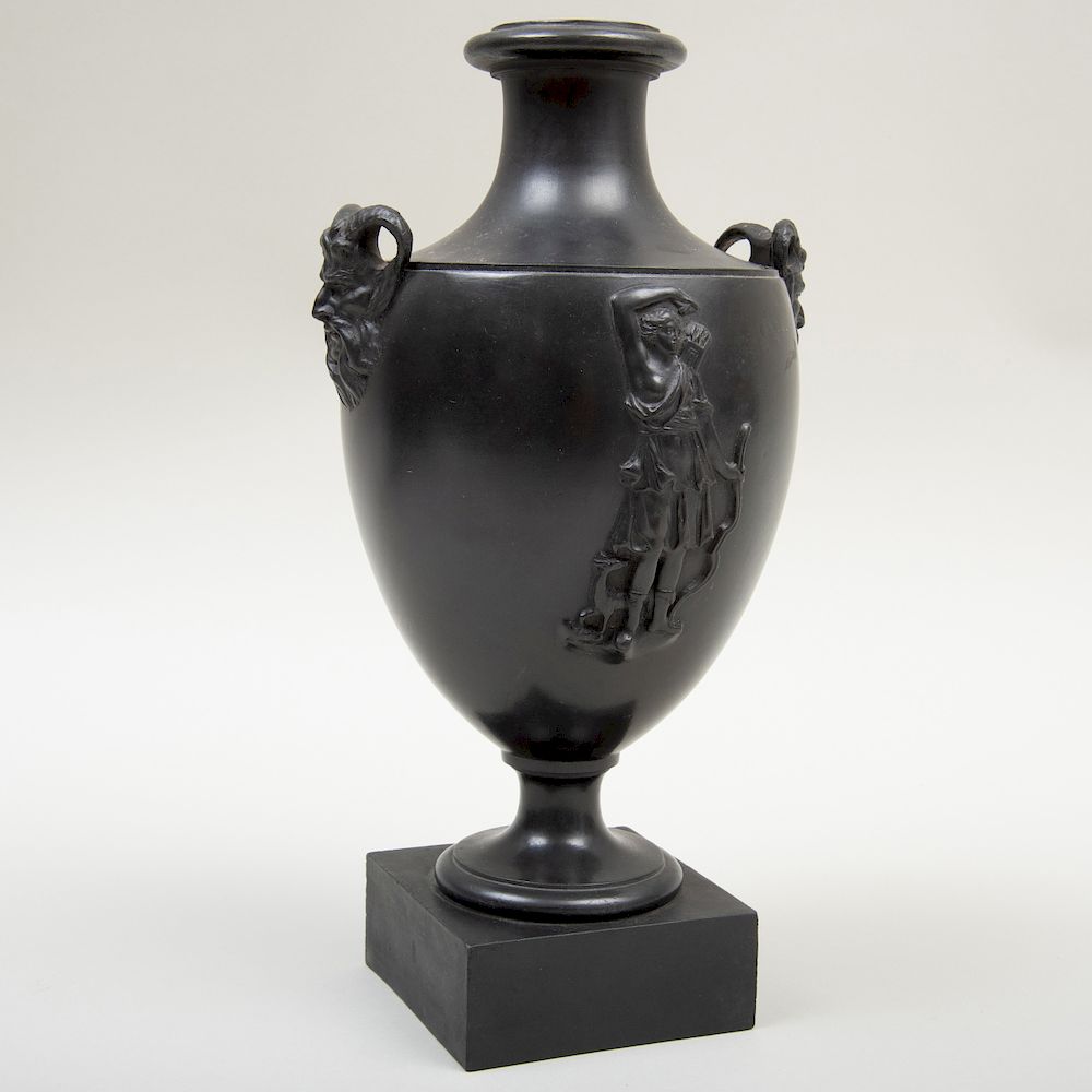 Appraisal: Wedgwood Bentley Black Basalt Vase Molded signature and Etruria decorated