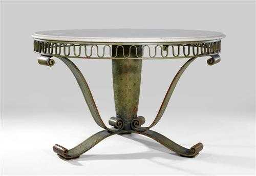 Appraisal: FRENCH CENTRE TABLE circa Wrought iron and marble H D