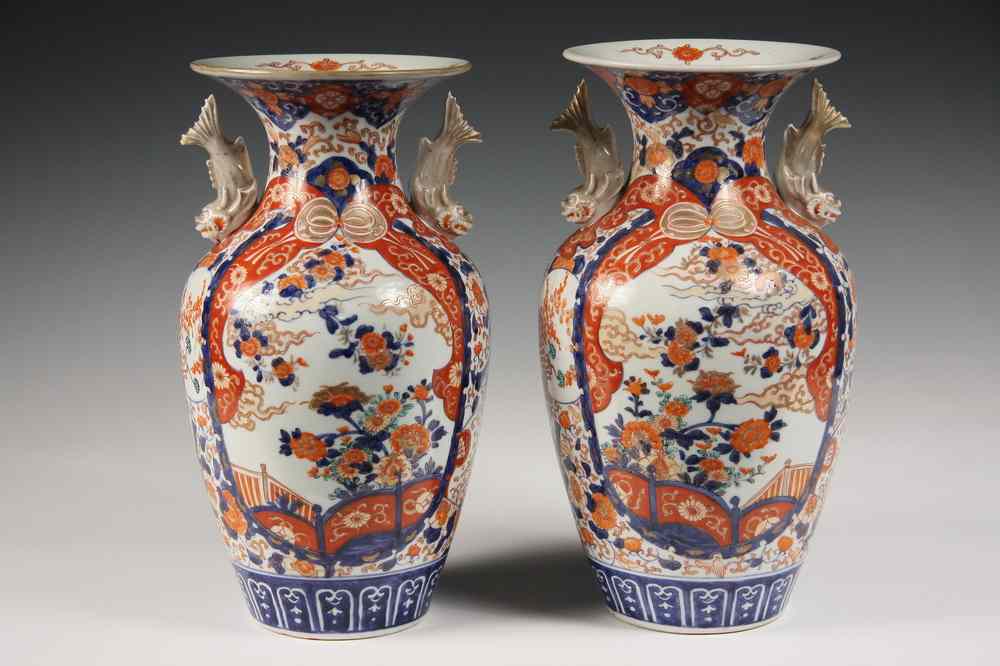 Appraisal: PAIR IMARI VASES - Outstanding Pair of Japanese Imari Porcelain