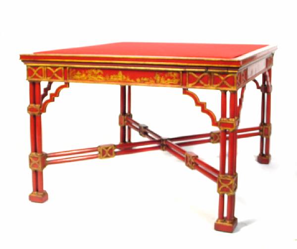 Appraisal: A George III style scarlet lacquered chinoiserie decorated center table