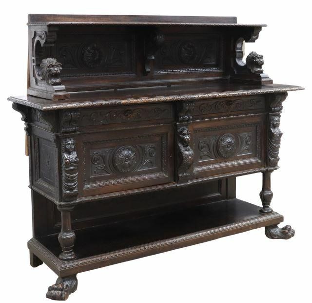 Appraisal: Italian Renaissance Revival carved walnut sideboard early th c raised