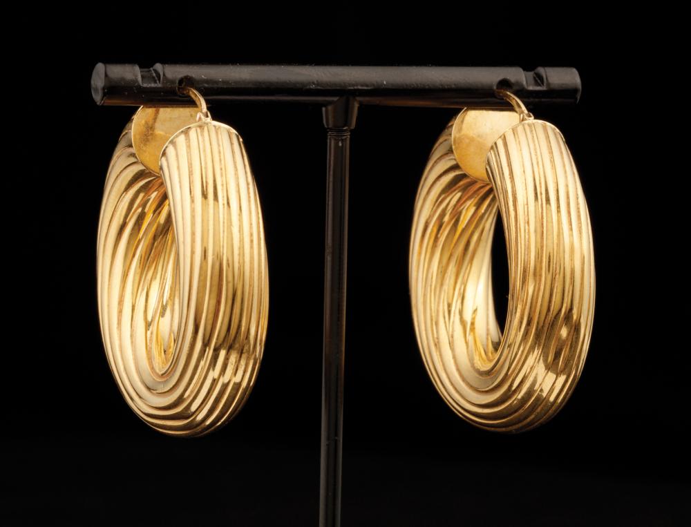 Appraisal: Pair of European kt Yellow Gold Hollow Hoop Earrings dia