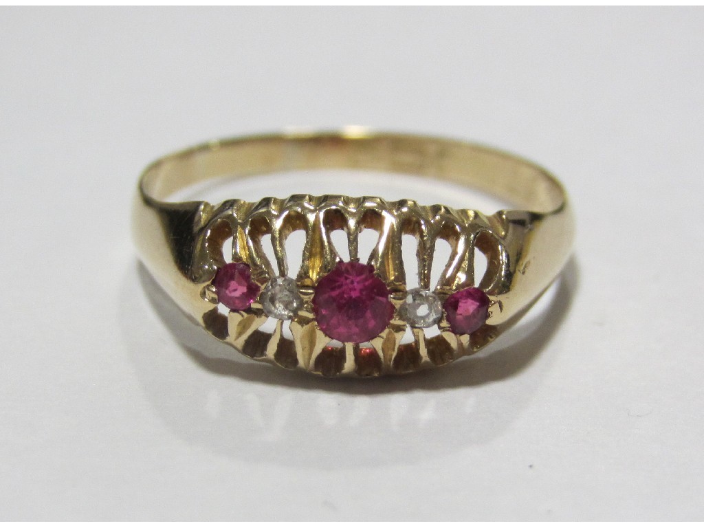 Appraisal: Edwardian ct gold ruby and diamond five stone ring