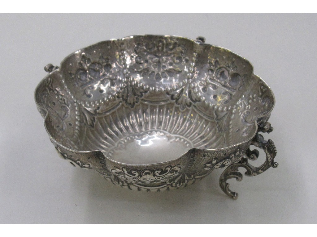 Appraisal: Ornate silver dish with scalloped edge London