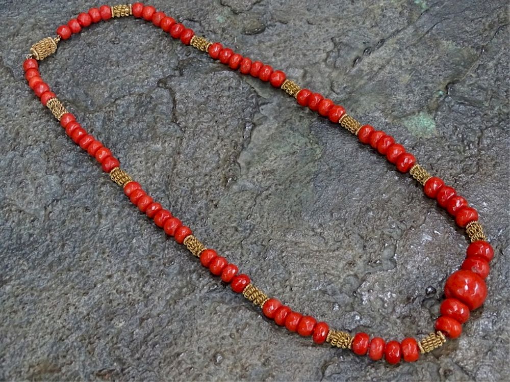 Appraisal: RARE Chinese K Faceted Beaded Coral Necklace RARE Chinese Karat