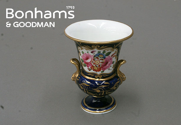 Appraisal: A Coalport vase of campana shape with gilt twin handles