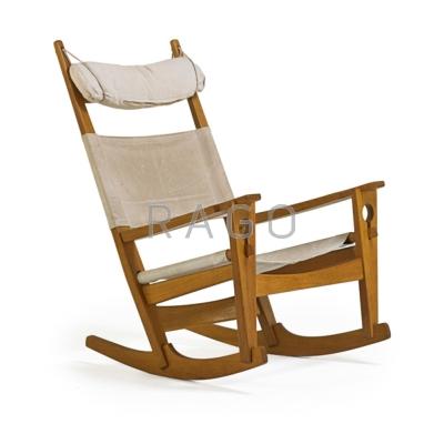 Appraisal: HANS WEGNER - GETAMA Rocking chair Denmark s Oak canvas