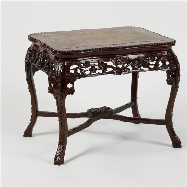 Appraisal: Chinese th century carved hardwood marble top side table H