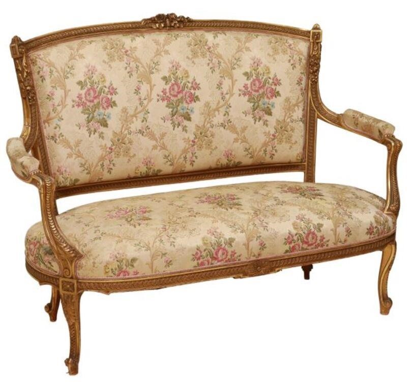 Appraisal: French Louis XV style giltwood salon settee th c floral