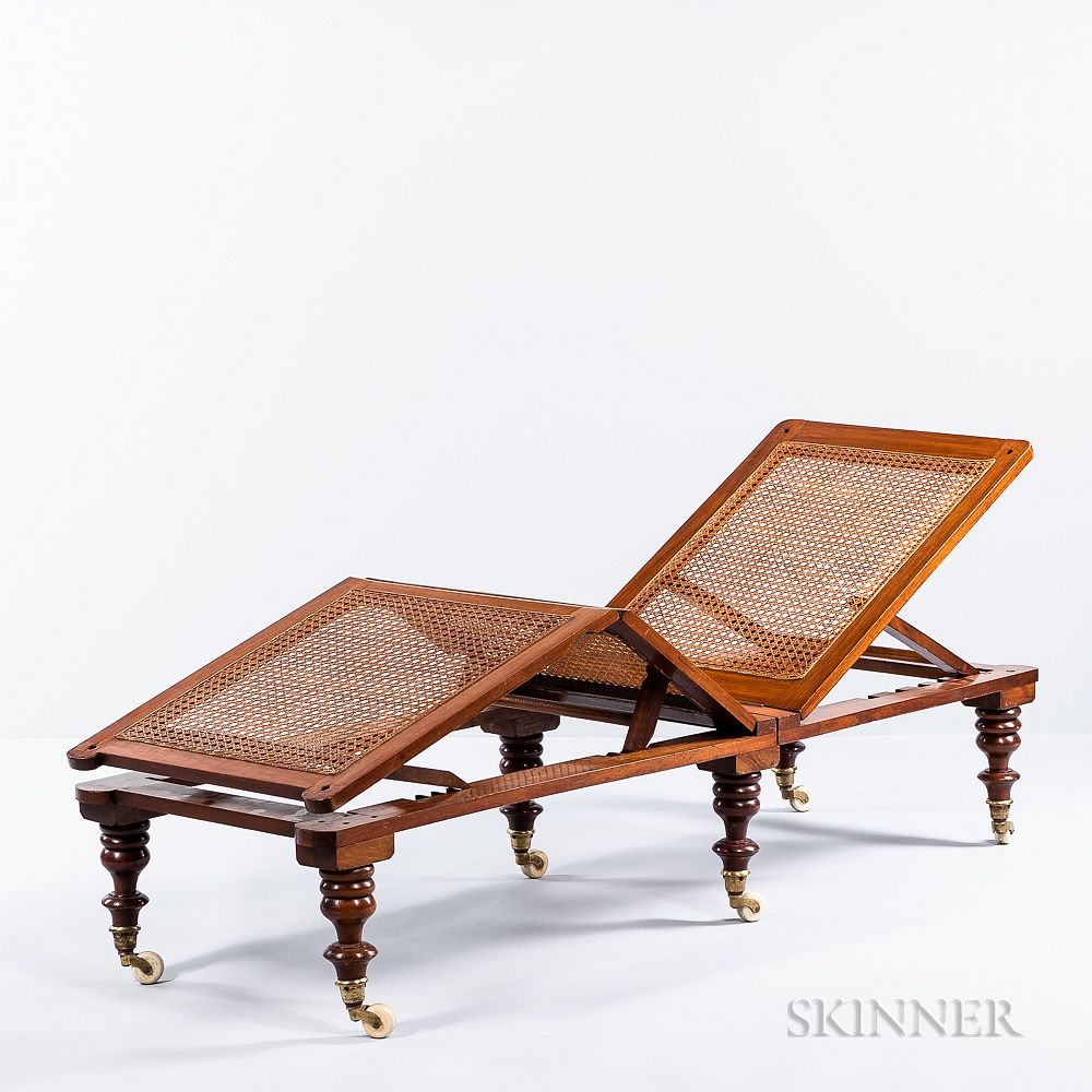 Appraisal: Victorian Mahogany and Caned Campaign Day Bed Victorian Mahogany and