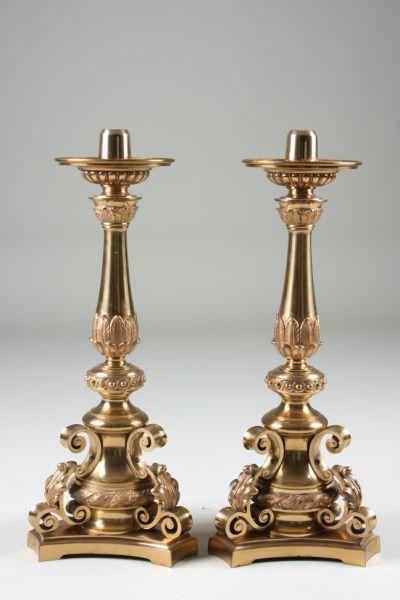 Appraisal: Monumental Pair Gorham Bronze Dore Candlesticks ca elaborate sticks cast