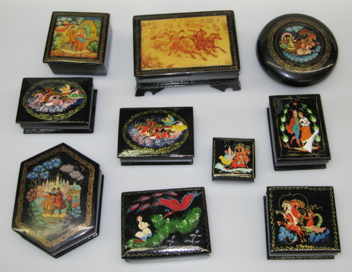 Appraisal: Collection of Ten Russian Lacquer Boxes of the traditional type