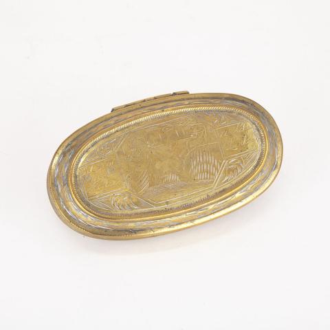 Appraisal: Dutch Oval Engraved Brass Tobacco Box th century