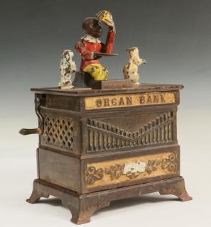 Appraisal: RARE MECHANICAL BANK Painted Cast Iron Organ Bank by Kyser