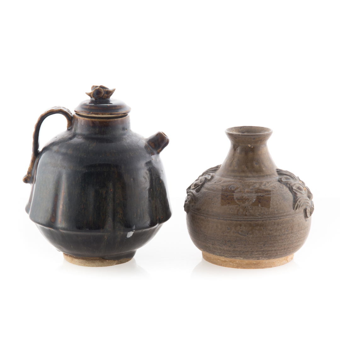 Appraisal: Two Chinese Sang style vessels covered wine pot in H